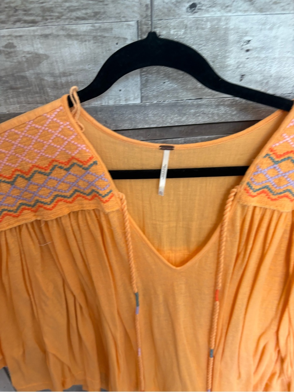 Free People Orange/Coral Embroidered Peasant Blouse